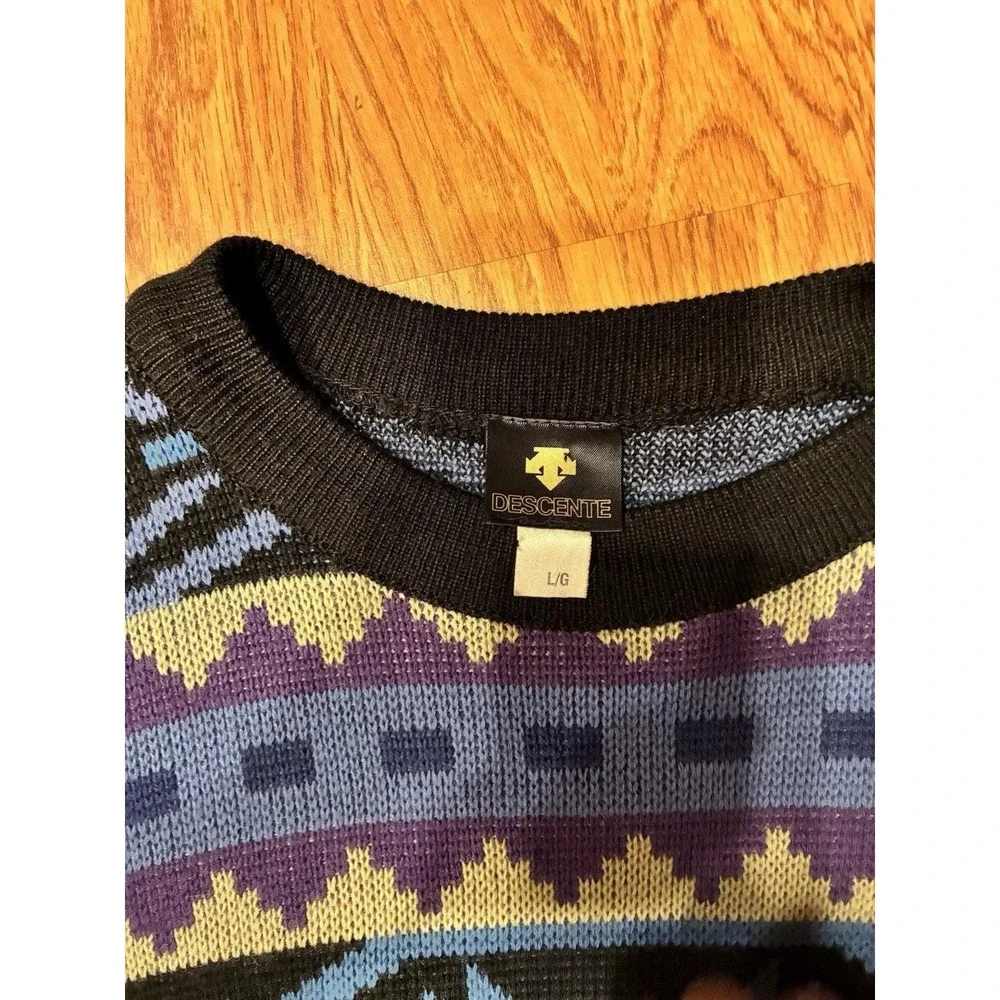 Vintage Descente Sweater Mens Large Southwestern Aztec Knit Geometric Stripe 90s